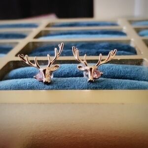 18K Gold-vermeil Pink zircon Deer Head Earrings